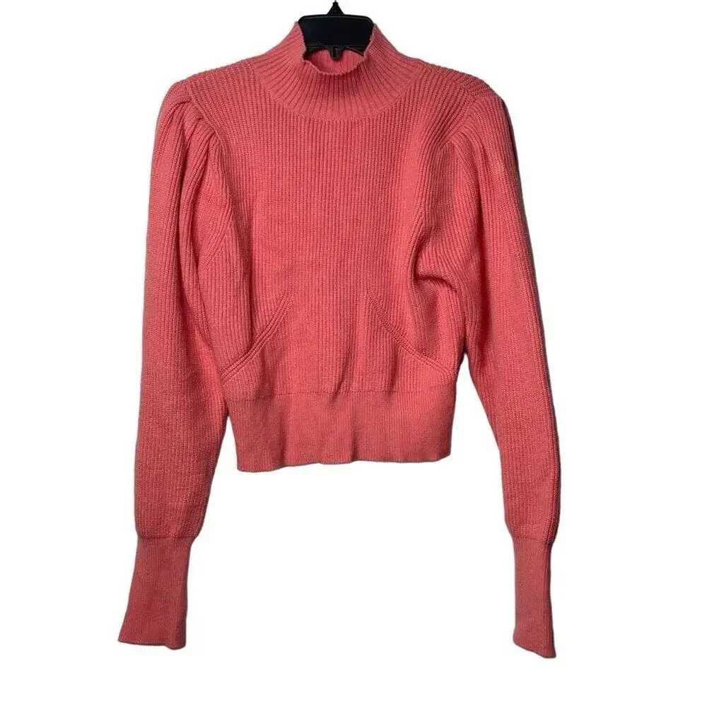 ASTR The Label Women's Mock Neck Puffed Sleeves Knit Pullover Sweater Size Large